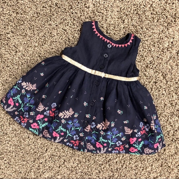 OshKosh navy floral dress with embroidered neck - Picture 3 of 5